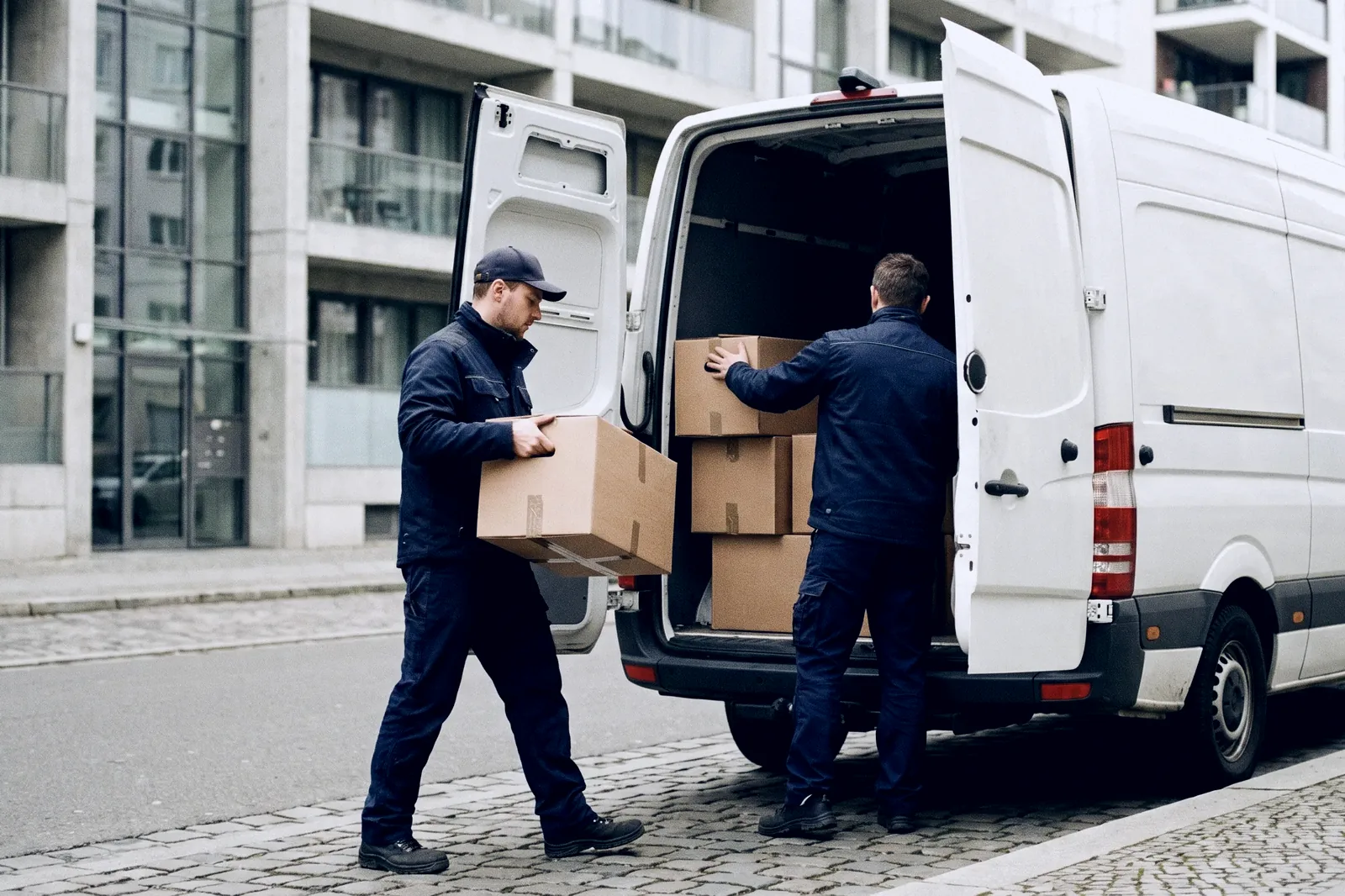 Transporter von Trageprofi wird für einen Büroumzug beladen
